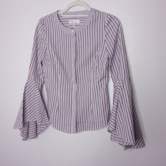 Milly Michelle Bell-Sleeve Striped Shirting Blouse - Picture 6 of 11